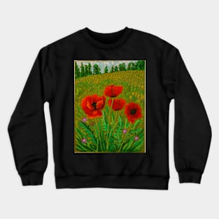 Red poppies in oil pastel Crewneck Sweatshirt